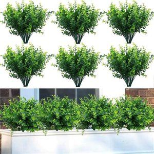 10 Pack Artificial Boxwood Stems for Outdoors No Fading Plastic Faux Plants